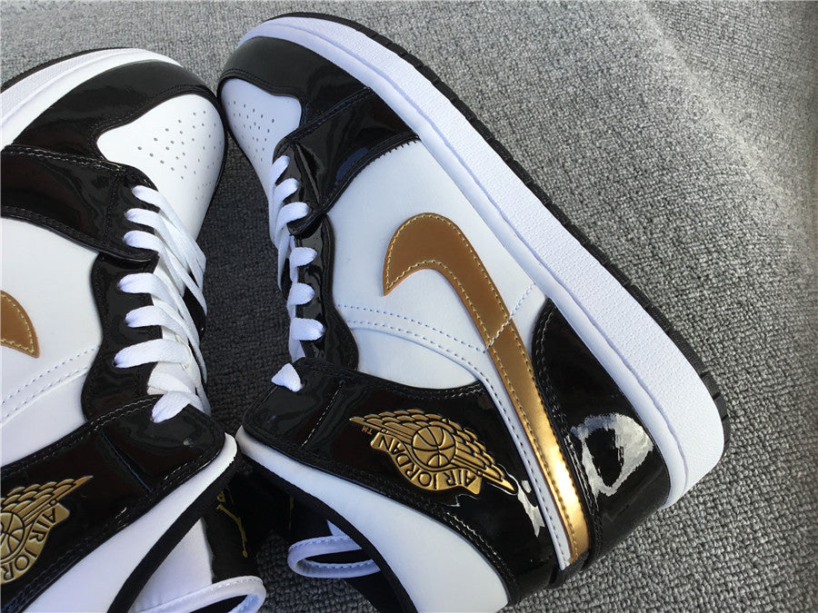 Jordan 1 Mid "Patent Black Gold"