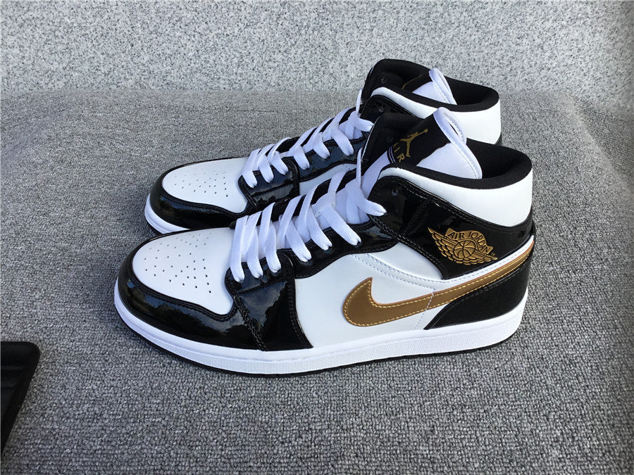 Jordan 1 Mid "Patent Black Gold"