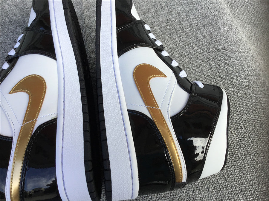 Jordan 1 Mid "Patent Black Gold"