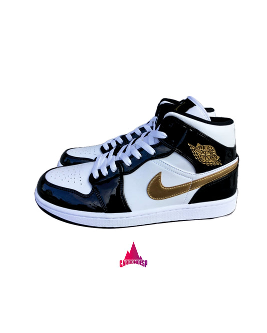 Jordan 1 Mid "Patent Black Gold"