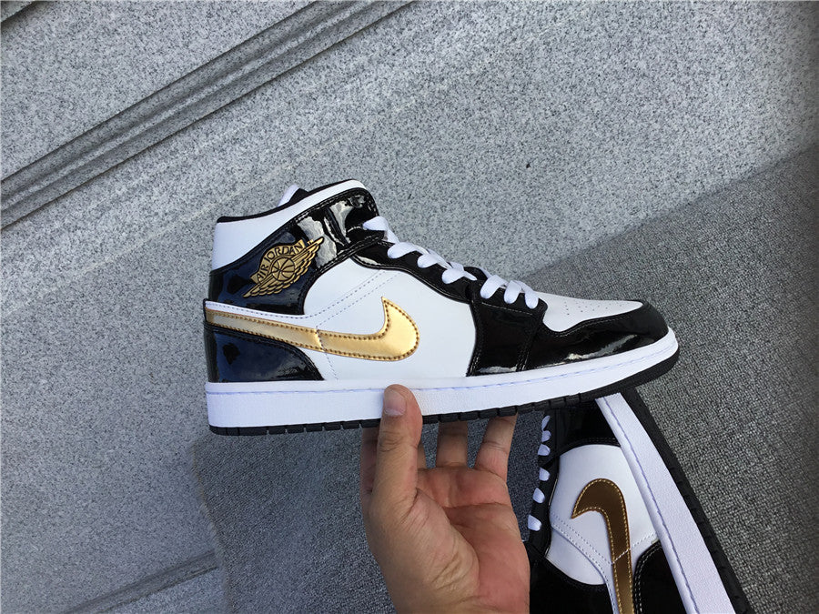 Jordan 1 Mid "Patent Black Gold"