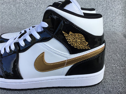 Jordan 1 Mid "Patent Black Gold"