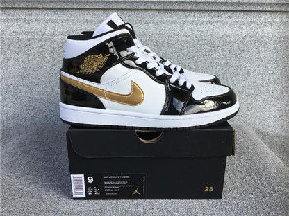 Jordan 1 Mid "Patent Black Gold"